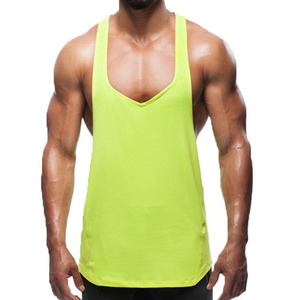 Débardeur pour homme en vert fluo, col en V, 100% polyester, respirant, tricoté, couleur unie, vêtements de sport décontractés - Product Image 1