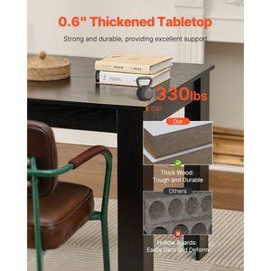 Moderno tavolo da pranzo rettangolare da 63 pollici grande tavolo da conferenza in legno per 4-6 persone 330LBS capacità cucina nera soggiorno - Product Image 3