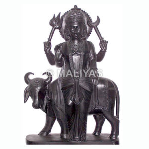 Estatua de Shani Dev en Mármol Negro |   Ídolo de Shani Bhagwan de mármol negro hecho a mano - MALIYAS - Product Image 1