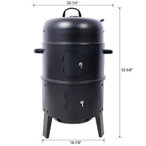 16 Inch Portable Black Vertical Charcoal Smoker Grill for Outdoor & <b>Camping</b> Wood Smoker BBQ Grill for Easy Cooking - Product Image 3