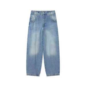 Jean délavé bleu pour femme, taille haute, coupe ajustée, en denim de coton, longueur cheville, ourlet retroussé, doux et décontracté - Product Image 4