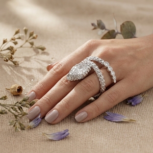 Luxury <b>Snake</b> Wrap Marquise Diamond <b>Ring</b> Textured <b>Gold</b> Designer Engagement & Anniversary Lab Grown Diamond Statement Jewelry - Product Image 3