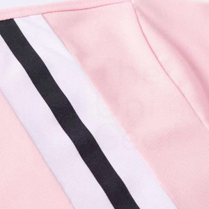 Polo rosa de manga corta para hombre con cremallera y diseño de bloques de color a rayas, tejido de punto informal - Product Image 5