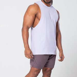 Débardeur uni blanc sans manches pour homme, col rond, décontracté, en coton tricoté, respirant, séchage rapide, pour l'entraînement - Product Image 2