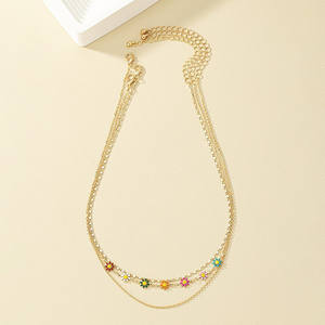 Conjunto de Collares Multicapa con Flores Multicolores y Efecto Goteo de Aceite, Accesorios Transfronterizos para Collares de Moda - Product Image 4