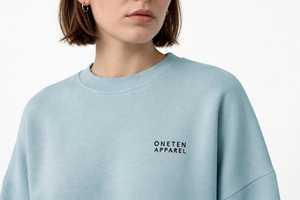 Ensemble de survêtement décontracté 2 pièces pour femme en coton imprimé bleu clair, sweat-shirt à col roulé et pantalon large longueur pleine - Product Image 6