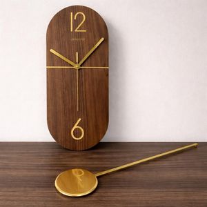 Reloj de Pared Ovalado de Nogal, Péndulo Silencioso, Decoración Moderna y Minimalista para el Hogar - Product Image 4