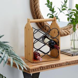Soporte de Madera para Botellas de Vino Estilo Rústico con Inserto de Alambre Negro, Exhibidor de Vino Independiente para 6 Botellas - Product Image 2