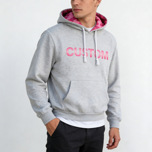Sudadera Casual de Invierno para Hombre, Ecológica, Vintage, 100% Algodón, Gris, Tejido Suave, Doble Capa, Forro Rosa, con Bolsillo y Estampado de Letras Personalizado - Product Image 2