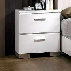 Contemporary 1-Piece Nightstand with <b>High</b> Gloss Lacquer Finish Chrome Handles USB Charger White <b>Bedside</b> <b>Table</b> for Bedroom - Product Image 1