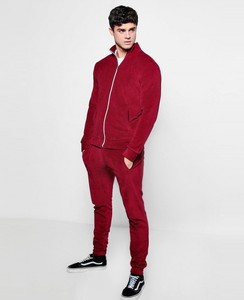 Men <b>Tracksuit</b> 2-Piece Set Solid Red Full Zipper Stand Collar Casual Wear Polyester Material Autumn Season Regular Fit - Product Image 2