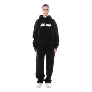 Conjunto de Sudadera con Capucha y Pantalones Deportivos Extra Grandes de Felpa Lisa de 380 GSM para Mujer, Algodón Transpirable, Impresión de Logotipo Personalizado - Product Image 1
