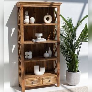 Vandana Merino Zentrix <b>Wood</b> <b>Bookcase</b> Modern <b>Solid</b> <b>Wood</b> Minimalist Storage Furniture Design - Product Image 5