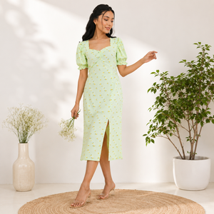 Vestido Midi a Rayas con Tirantes Finos, Escote Corazón, Corte en A, de Algodón y Fibra de Bambú, para Verano, Informal, Transpirable, Tejido - Product Image 5