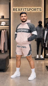 REXFIT SPORTS 2026 Custom Beige <b>Black</b> Nylon <b>Windbreaker</b> Jacket and Shorts Set Private Label Streetwear Sportswear - Product Image 6