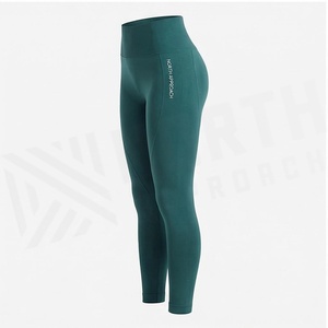 Leggings de yoga sans couture taille haute longueur intégrale vert uni en Spandex et Polyester extensible dans les quatre sens pour femme - Product Image 3