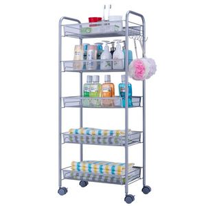 Carro de almacenamiento extraíble plateado de cinco capas con estilo de malla de panal para uso doméstico o de oficina - Product Image 5