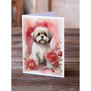 Lhasa Apso Whimsical Valentine Roses A7 Size 5x7 Blank <b>Note</b> <b>Cards</b> Pack of 8 with Envelopes <b>Greeting</b> <b>Cards</b> - Product Image 2