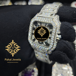 นาฬิกาข้อมือ Pahal Jewels Luxury Square Diamond ตัวเรือนสแตนเลสสตีล หน้าปัดแสดงวันที่ ขนาด 40 มม. แฟชั่นสำหรับทุกเพศ - Product Image 4