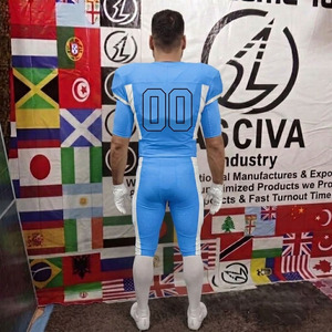Ensemble d'uniformes de football américain avec nom et numéro d'équipe personnalisés, bleu ciel et blanc, style professionnel, 100% polyester, manches courtes, grandes tailles - Product Image 5