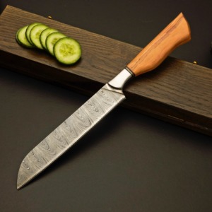 Ensemble de 7 couteaux de cuisine faits à la main en acier Damas à 67 couches, durables, avec manches en bois, lames droites et tranchantes, ambidextres - Product Image 5