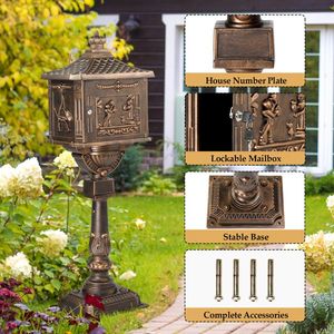 Heavy Duty Cast Aluminum Mailbox Post with 2 Keys Baffle Door Expansion Bolts Address Panel Ground Larg-Premium Postal Box - Product Image 6