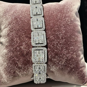 <b>Baguette</b> Cut Moissanite <b>Bracelet</b> VVS D Color 925 Silver Luxury Iced Tennis Link <b>Bracelet</b> Micro Pave OEM ODM Wholesale - Product Image 1