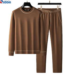 Conjunto Deportivo de Algodón para Hombre Bobbin, Cuello Redondo, Manga Larga, Color Sólido, Informal, para Otoño, Pantalones con Cordón, Corte Regular, Largo Completo - Product Image 4