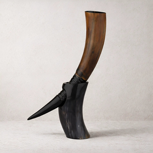 Handcrafted Drinking Horn <b>Crate</b> with Decorative Stand Medieval Viking Horn Mug Rustic <b>Beer</b> Cup Historical Tavern Barware Gift - Product Image 1