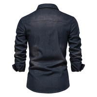 Erkek Kot Düğmeli Slim Fit Jean Gömlekler Düz Renk Uzun Kollu Yaka Detaylı Üstler Sonbahar Günlük Kovboy Tasarımlı Gömlek