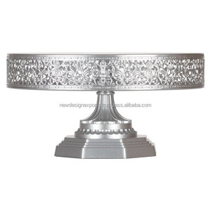 แท่นวางเค้กแต่งงานโลหะเงินทรงกลม12นิ้วอุปกรณ์ทำเค้กแฮนด์เมดปรับแต่งได้ - Product Image 1