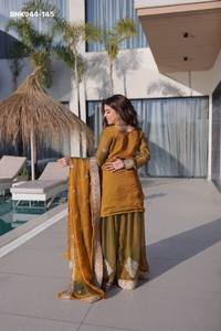 Elegant Look Excellent Quality Fancy Chiffon with <b>Sequins</b> Embroidered work Sharara-<b>Top</b> & Dupatta Set Supplier from India - Product Image 2