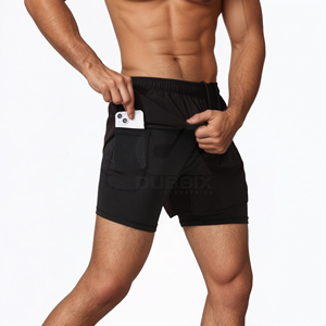 Men's Double <b>Layer</b> Black Running Shorts Quick-drying Fitness Sport Workout Training Bodybuilding Pants New Formal Style - Product Image 4