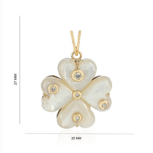 Pendentif Cœur en Diamant Naturel et Nacre sur Or Jaune 14 carats avec Dos en Argent 925 - Product Image 1