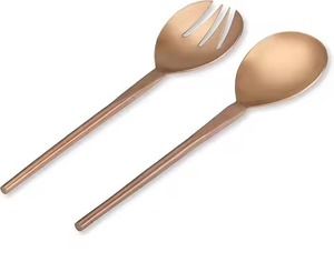 Stylish Metal Salad Serving Set with Polished Finish for Fruit <b>Pasta</b> and Buffet Serving Use - Product Image 2