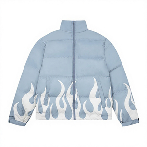 NUEVA Chaqueta Bomber Acolchada de Poliéster para Hombre, Diseño Casual con Cremallera y Cuello Alto, Diseño Personalizado con Estampado de Llamas, Transpirable por Delante - Product Image 4