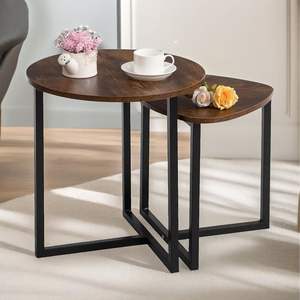 Mesa Auxiliar Rústica con Tapa de Madera y Base de Hierro, con Acabado de Madera Natural y Soporte de Hierro Industrial - Product Image 5