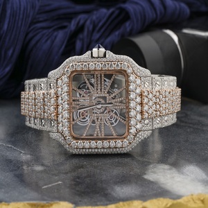 Montre Moissanite Iced Out Skeleton en Or Rose et Argent, Bijoux Hip Hop Bustdown, Montre de Luxe Transparente - Product Image 1