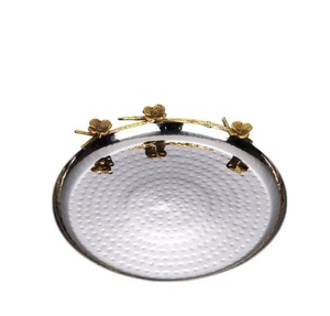 Highest Quality Gold Polished Stainless Steel Serving <b>Tray</b> With Leaf Handle Perfect Decorative <b>Snacks</b> Serving <b>Tray</b> For Home Use - Product Image 2
