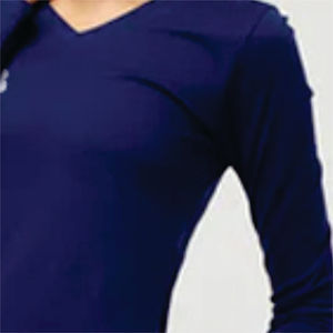 T-shirt pour femme à col en V, manches longues, couleur unie, respirant, non tissé, coupe classique, vêtement décontracté, bleu, 100% coton biologique, respectueux de l'environnement - Product Image 3