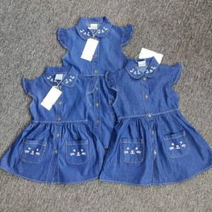 Wholesale Apparel Stock Lot Bangladesh Surplus Overrun toddler Girls Children Dress Baby Girls <b>Denim</b> fabrics Frock Summer Dress - Product Image 3