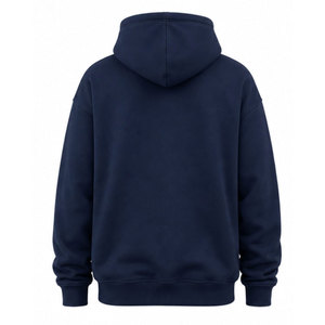 Sweat-shirt à capuche unisexe bleu marine, coupe classique, logo imprimé sur le devant, couleur unie, tricoté en molleton bouclette, vêtement d'automne - Product Image 3