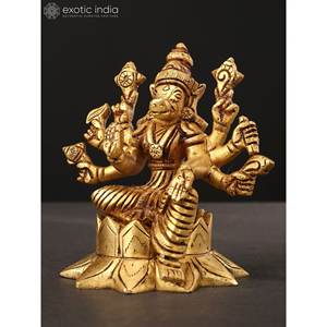 Escultura de latón Varahi de diosa pequeña de ocho brazos hecha a mano de 4 pulgadas para decoración del hogar y Templo hecho en La India - Product Image 3