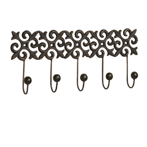 Perchero de pared vintage de hierro fundido con diseño de calado, resistente, bronce antiguo, 5 ganchos, para llaves, abrigos y toallas, para entrada o pasillo - Product Image 1