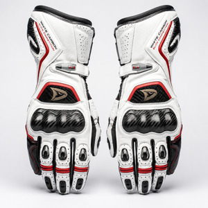 Gants de course Dainese White Carbon Elite Competition, en cuir, respirants, à fermeture à boucle, pour la conduite, pour homme - Product Image 1