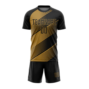 Ensemble de maillots de football personnalisés pour hommes, noir et or, impression par sublimation, polyester respirant, uniforme d'équipe, service OEM pour adultes - Product Image 2