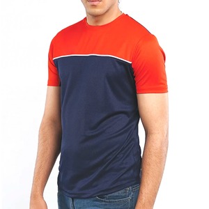 Camiseta Deportiva de Manga Corta para Hombre, Cuello Redondo, Estampado Animal, Bloques de Color, Transpirable, Talla Grande, en Naranja y Azul Marino - Product Image 1