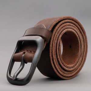 Ceinture en cuir pleine fleur pour homme avec boucle ardillon en alliage, style vintage, pour jean, simple et décontractée - Product Image 3