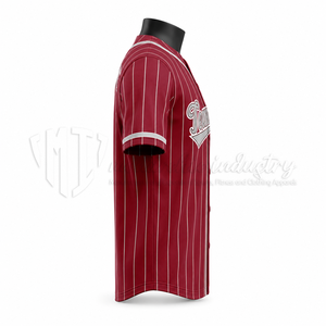 Camiseta de Béisbol a Rayas Rojas para Hombre, Manga Corta, Cierre de Botones, Transpirable, de Poliéster, con Logotipo en la Manga Izquierda - Product Image 5