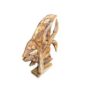 Escultura Tradicional Hecha a Mano en Bali, de Raíz de Teca, con Forma de Pez Escalare (Pez Ángel), Decoración de Madera Natural con Forma de Pez, para Montar en el Suelo - Product Image 2